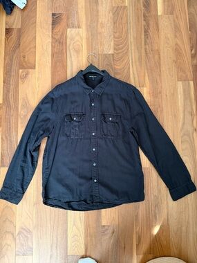 James Perse Men's Black Button Down Shirt with Chest Pockets